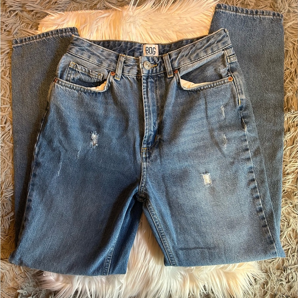 BDG Distressed Light Blue Mom High-Rise Jeans
